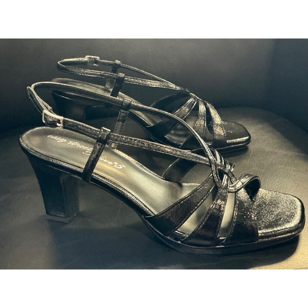 Easy Street Valorie Sandals Womens 7.5W Black Crinkled Strappy Heels